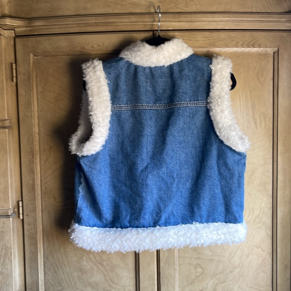 Derek Lam 10 Crosby 🔥 Jaime Denim Sherpa Vest - Picture 11 of 12